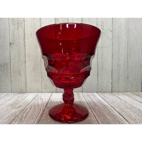 Vintage Viking Georgian Ruby Red Water Wine Goblet Honeycomb Design 6" Tall - Picture 2 of 7